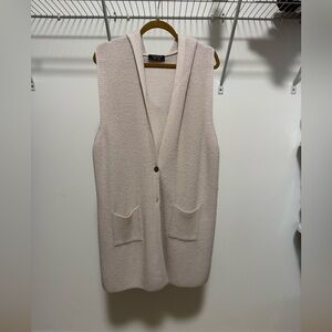 Volpato Beige Knit Hooded Cardigan Sweater Vest Size 50 (14/16)